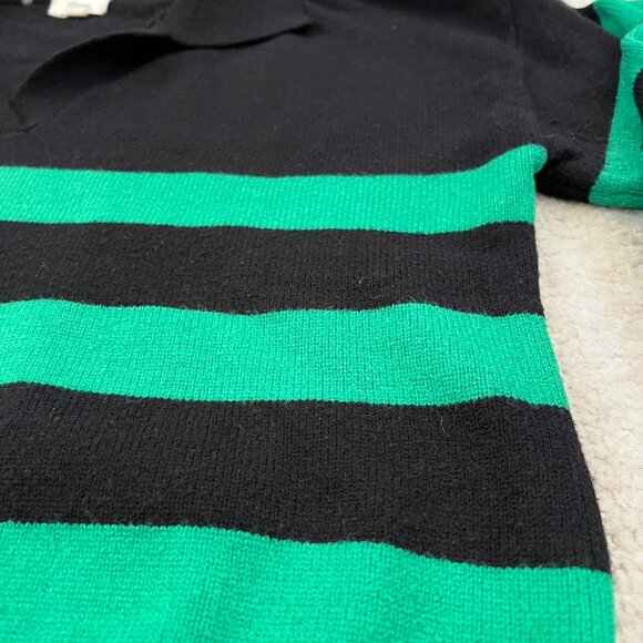 Elan Rugby Stripe V Neck Polo Pullover Sweater L Black Green - Picture 8 of 10